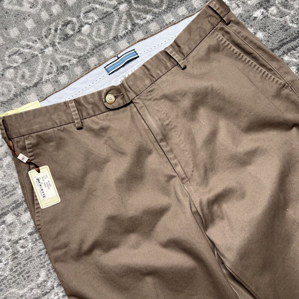 NWT Peter Millar Flat Front Chino Pants Size 35x36 Pima Cotton Espresso Brown - Picture 2 of 13